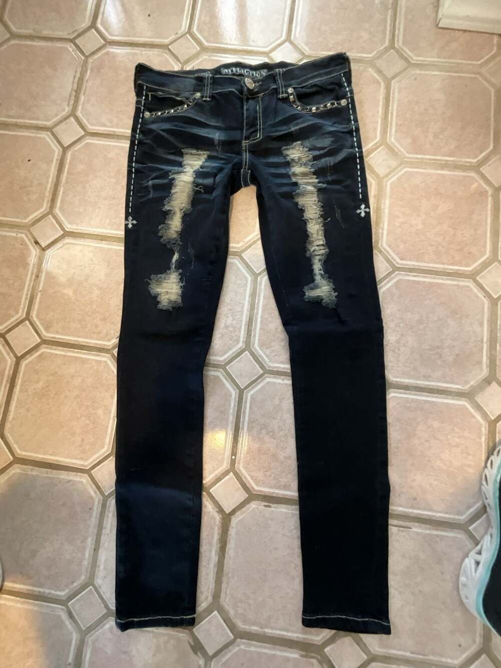 Affliction Raquel Distressed Studded Skinny Jeans